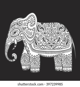 Vintage graphic vector Indian lotus ethnic elephant. African tribal ornament. Can be used for a coloring book, textile, prints, phone case, greeting card