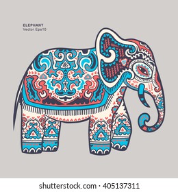 Vintage graphic vector Indian lotus ethnic elephant. African tribal ornament. Can be used for a coloring book, textile, prints, phone case, greeting card