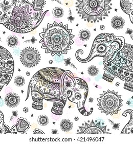 Vintage graphic vector Indian lotus ethnic elephant. African tribal ornament. Can be used for a coloring book, textile, prints, phone case, greeting card