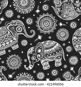 Vintage graphic vector Indian lotus ethnic elephant. African tribal ornament. Can be used for a coloring book, textile, prints, phone case, greeting card