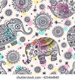 Vintage graphic vector Indian lotus ethnic elephant. African tribal ornament. Can be used for a coloring book, textile, prints, phone case, greeting card