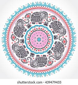 Vintage graphic vector Indian lotus ethnic elephant. African tribal ornament. Can be used for a coloring book, textile, prints, phone case, greeting card