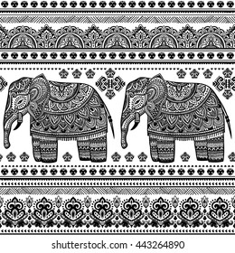 Vintage graphic vector Indian lotus ethnic elephant. African tribal ornament. Can be used for a coloring book, textile, prints, phone case, greeting card