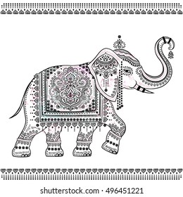 Vintage graphic vector Indian lotus ethnic elephant. African tribal ornament. Can be used for a coloring book, textile, prints, phone case, greeting card svg