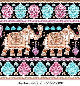 Vintage graphic vector Indian lotus ethnic elephant. African tribal ornament. Can be used for a coloring book, textile, prints, phone case, greeting card, business card