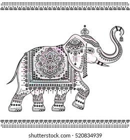 Vintage graphic vector Indian lotus ethnic elephant. African tribal ornament. Can be used for a coloring book, textile, prints, phone case, greeting card