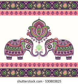 Vintage graphic vector Indian lotus ethnic elephant. African tribal ornament. Can be used for a coloring book, textile, prints, phone case, greeting card