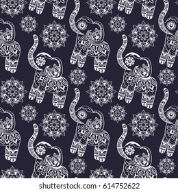 Vintage graphic vector Indian lotus ethnic elephant. African seamless tribal ornament. Hand drawn seamless pattern.Vintage decorative elements. Oriental pattern, Islam, Arabic, Indian motifs