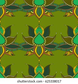 Vintage graphic vector Indian lotus mandala ethnic seamless pattern. Abstract background with flowers.