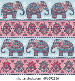 Vintage graphic vector Indian lotus ethnic elephant. African tribal ornament. Can be used for a coloring book, textile, prints, phone case, greeting card, business card