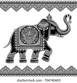 Vintage graphic vector Indian lotus ethnic elephant. African tribal ornament. Can be used for coloring books, textile, prints, phone case, greeting card, business card