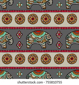 Vintage graphic vector Indian lotus ethnic elephant. African tribal ornament. Can be used for a coloring book, textile, prints, phone case, greeting card. Illustration for your web design
