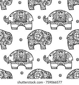 Vintage graphic vector Indian lotus ethnic elephant. African tribal ornament. Can be used for a coloring book, textile, prints, phone case, greeting card. Illustration for your web design.