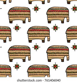 Vintage graphic vector Indian lotus ethnic elephant. African tribal ornament. Can be used for a coloring book, textile, prints, phone case, greeting card. Illustration for your web design.