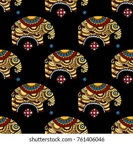 Vintage graphic vector Indian lotus ethnic elephant. African tribal ornament. Can be used for a coloring book, textile, prints, phone case, greeting card. Illustration for your web design.