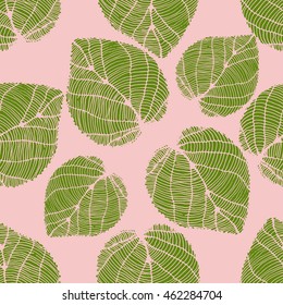 Vintage graphic Vector leaves, flowers of the linden. Floral seamless pattern. Botanical illustration.