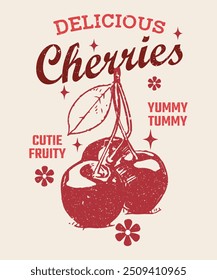  vintage graphics print art, women's fashion design for fruit print trend , summer t-shirt design, . t-shirt print. graphic design. red. cherry illustration. children girl boy woman man fashion trend.