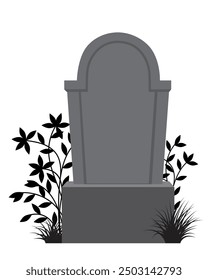 Vintage gravestone and weeds graphic element design on white background.
