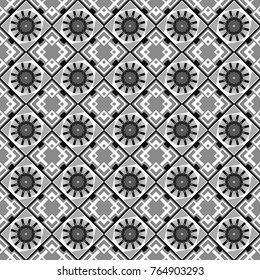 Vintage gray, black and white backgrounds with geometric and simple floral elements. Vector illustration. Retro seamless wallpaper pattern.