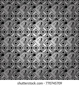 Vintage gray, black and white backgrounds with geometric and simple floral elements. Vector illustration. Retro seamless wallpaper pattern.