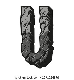 Vintage gray letter U concept with desert sand splits surface isolated vector illustration