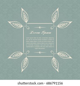 Vintage gray-blue card with floral design elements