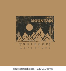 Vintage Great Mountain Outdoor Adventure typography  desert cactus t shirt design