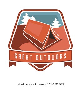 Vintage great outdoors camping backpacking and hiking badge and emblem. EPS 10 vector.