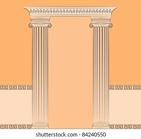 The vintage greek interior with columns. Vector