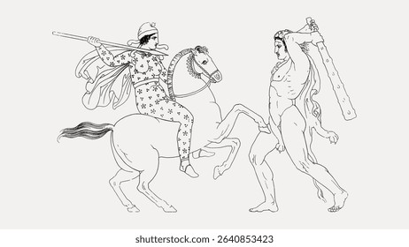 Vintage greek people illustration Hercules, isolated on white, vector.