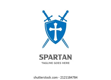 Vintage Greek Roman Shield with Sword Blade Logo Design Vector