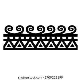Ilustración vectorial de silueta de borde de patrón de onda griega de Antiguas, antiguo rollo de meandro y diseño de adorno geométrico triangular.