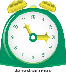 Vintage green alarm clock, vector illustration