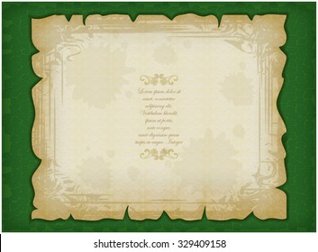 Vintage green background with old scroll
