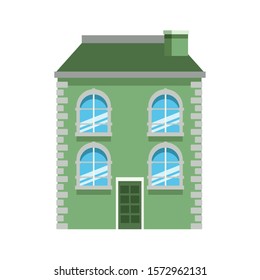 vintage green building icon over white background, colorful design , vector illustration