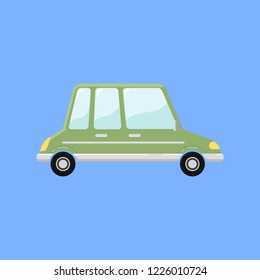 Vintage Green Car in funny cartoon style