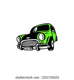 vintage green car illustration vector