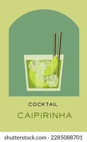 Vintage green cocktail caipirinha with decor elements vector on color background