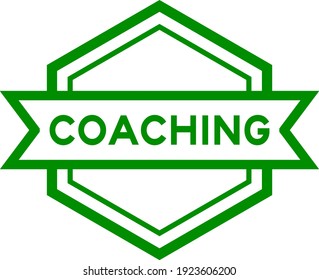 Vintage green color hexagon label banner with word coaching on white background