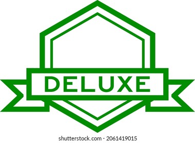 Vintage green color hexagon label banner with word deluxe on white background