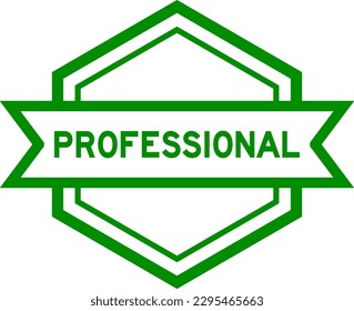 Vintage green color hexagon label banner with word professional on white background