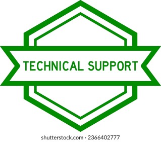 Vintage green color hexagon label banner with word technical support on white background