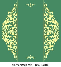 Vintage green frame on a white background. Graphic vector design. Damask graphic ornament.