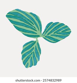 Vintage green leaf from Seguy Papillons, art illustration. Green leaf isolated vector element. Vintage green nature leaf, vintage style art drawing illustration, isolated nature vector element.