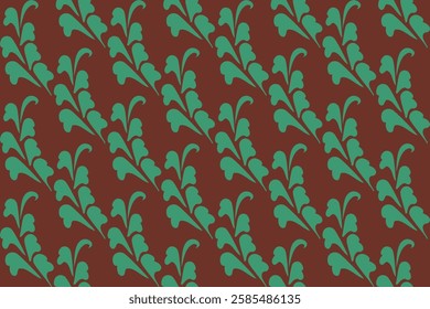 Vintage Green Leaves Seamless Pattern on Red Background 