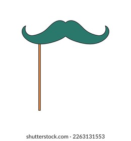 Vintage green mustache on a stick. Paper props for party. Masks for a photo shoot. Fashion retro hippie style. Vector illustration on white background