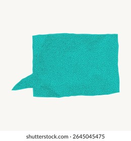 Vintage green pastel notebook paper bubble isolated on white background. Crumpled texture, rough torn edge, gritty dots and halftone layer.