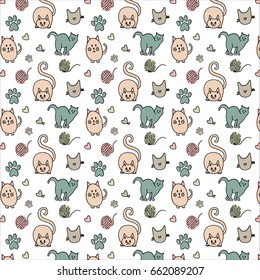 Vintage green, pink and yellow cat pattern