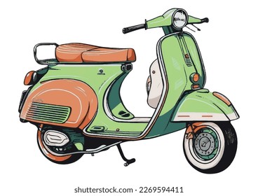 Vintage Green and Red scooter on gradient background. Isolated using EPS 10 vector graphics, allowing for versatile use in design projects.