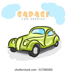 Vintage green retro car. Vector illustration.
